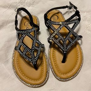 Toddler 143 Girl Fancy Sandals Black w/ Rhinestones Size 11 Buckle Closure